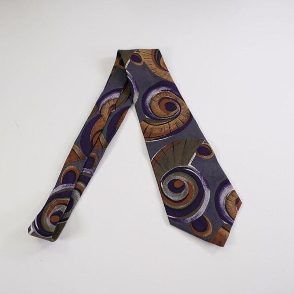 Enrico Coveri Abstract Print Blue Gray Purple Short Silk Tie - Picture 5 of 5